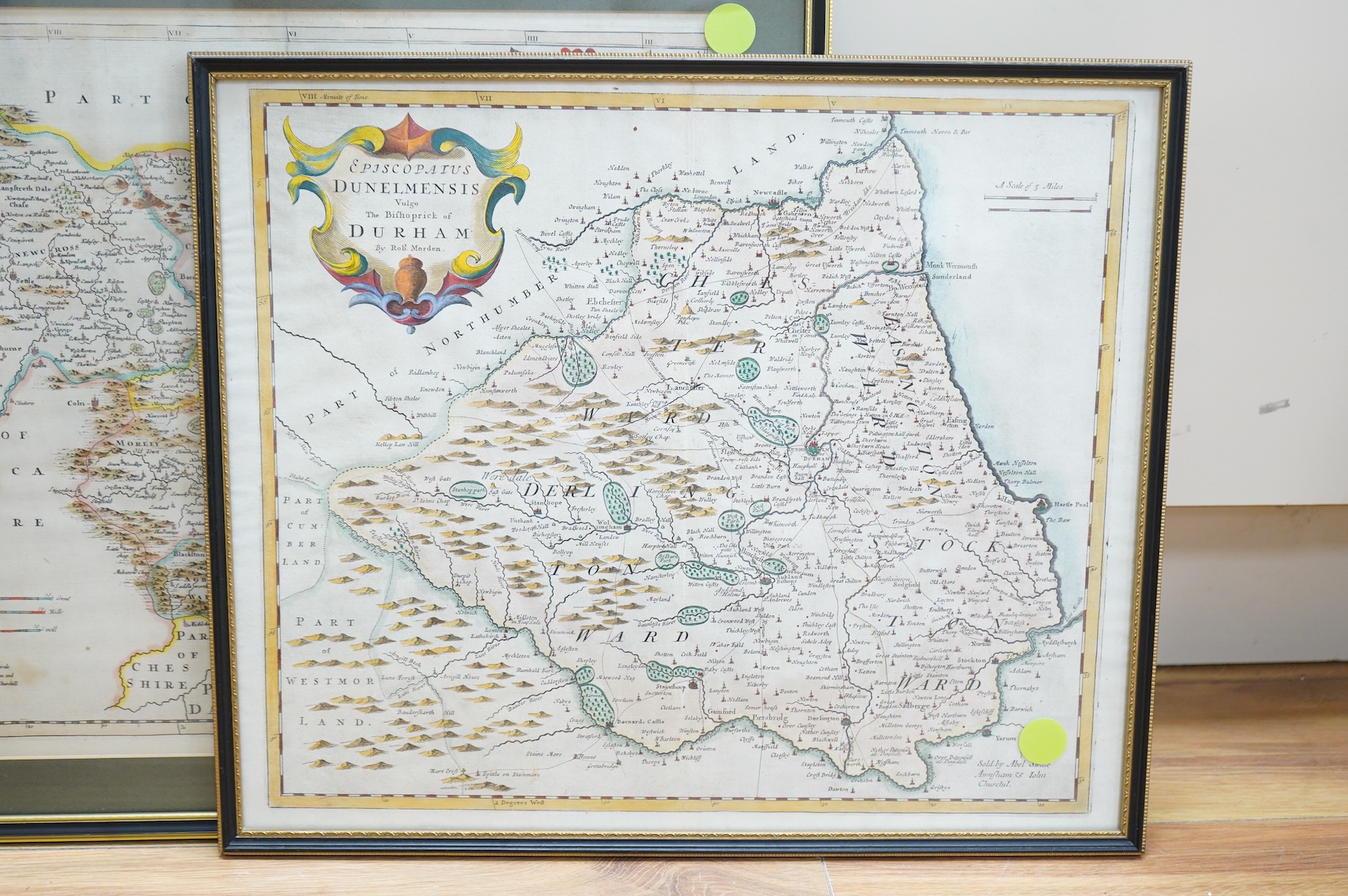 Robert Modern (1650-1703), Durham and The West Riding of Yorkshire’ two hand coloured engraved maps, sold by Abel Swale Awnsham and John Churchill, largest 38 x 43cm